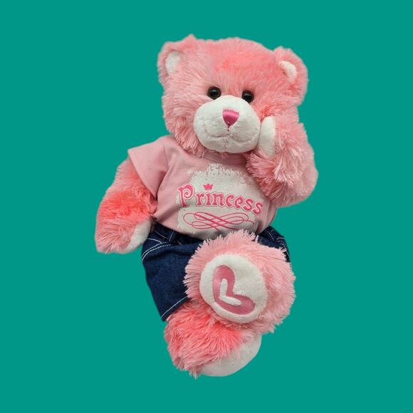 Shaggy Pink Stuffed 15" Teddy Magnetic Paws Build-A-Bear Plush Embroidered Heart - Picture 1 of 14